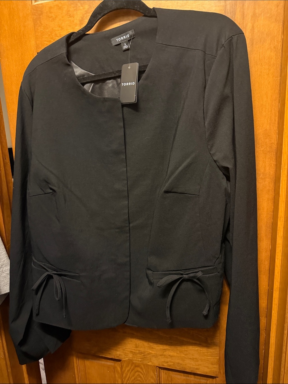 Torrid Black Snap-Front Tie-Pocket Blazer